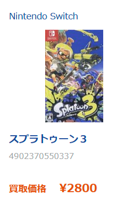 スプラトゥーン３の参考買取価格の画像