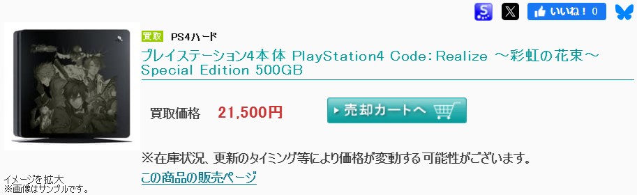 PS4のCUH-2000シリーズの限定コラボモデル駿河屋買取価格