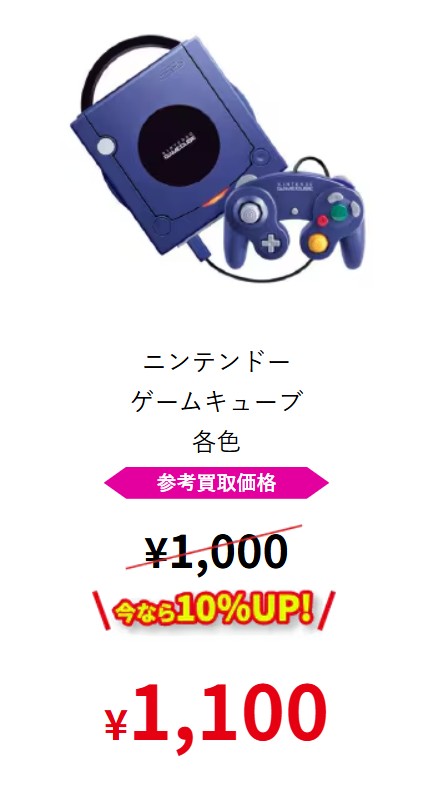 ゲオの買取キャンペーンでのゲームキューブ本体買取価格の画像